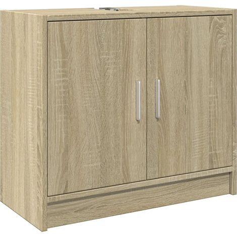 Armoire d'évier sous lavabo chêne sonoma 63 x 29 x 55 cm grand espace de rangement design moderne en bois d'ingénierie chêne sonoma