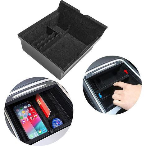 Tesla Model 3 Model Y 2023 2022 2021 Center Console Storage Tray Interior Accessories Flocked Armrest Hidden Storage Box (1/5)