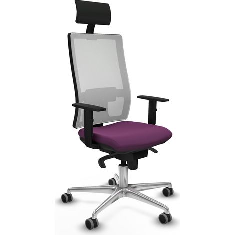 Horna sincro malla blanca similpiel morado brazos 1D base aluminio cabecero fijo ruedas 65mm engomadas (1/5)