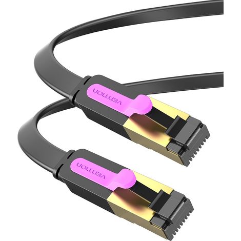 Câble Ethernet CAT 7 - 2 m - Plat - 10Gbps 600Mhz - STP Blindé - PC PS5 Xbox Routeur (1/5)