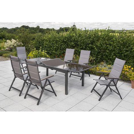 Trivero Set 7tlg 6 Sessel Tisch 140(200)x90cm Alu/Textil
