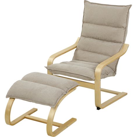 Fauteuil de salon avec repose-pieds. en lin. assise large. dossier haut. bascule douce beige. tissu lin naturel et respirant. bascule douce pour relaxation (1/5)