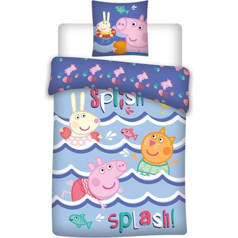 Parure de lit réversible Peppa Pig - Rebecca Rabbit - Candy Cat à la mer - 140 x 200 cm