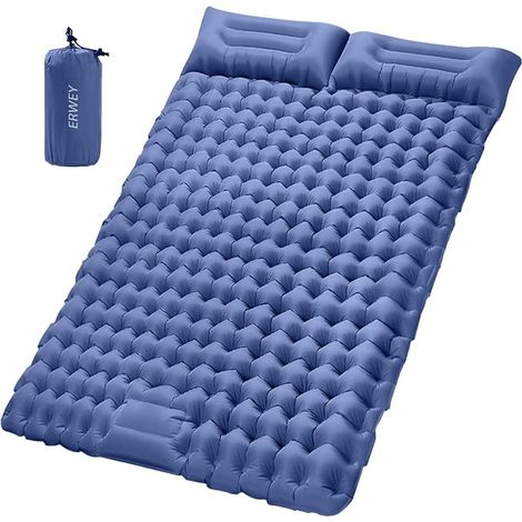 Matelas de Camping Double Gonflable 200 x 135cm, Matelas Pneumatique avec Pompe à Pied Intégrée, Coussin de Tête pour Randonnée, Tente et Voyage, Bleu Marine (1/5)