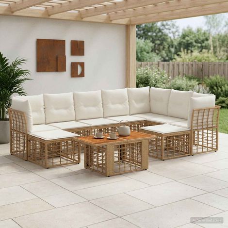 vidaXL Set Divano da Giardino 10 pz Naturale e Bianco Crema polyrattan (1/5)