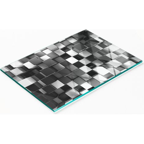Tagliere da cucina in vetro temperato con grafica astratta a cubi, 80x52 cm. (1/5)