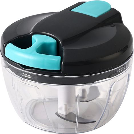 Mini hachoir manuel 500 ml, sans BPA, hachoir à oignons gris-vert, pour hacher et mélanger légumes, oignons, ail, gingembre, noix, herbes et fruits (bleu) (1/5)