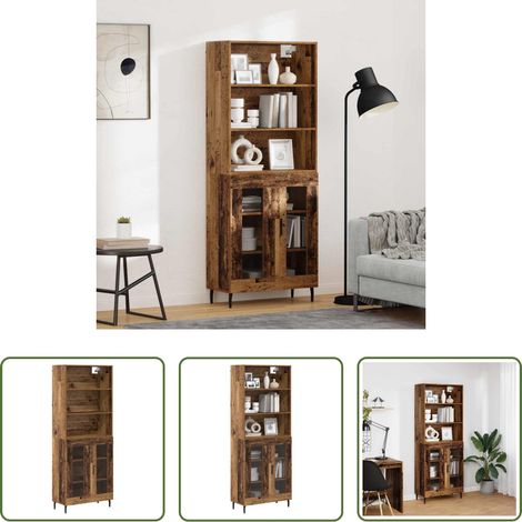 vidaXL Buffet bois verre - Haut Armoire Bois Ancien 69,5 x 34 x 180 cm (1/5)