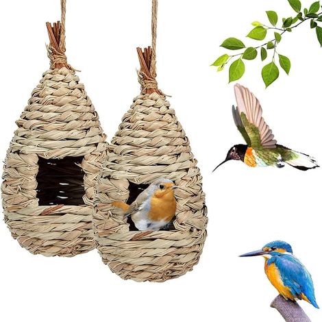Nichoir Oiseaux Tissé à la Main, 2 Pièces Nichoirs pour Oiseaux Tissés à la Main, Nid D'Oiseau Fait À La Main, Nid Oiseau Fait à La Main pour Mésanges Charbonnières, Rouges-Gorges (des Billes, A) (1/5)