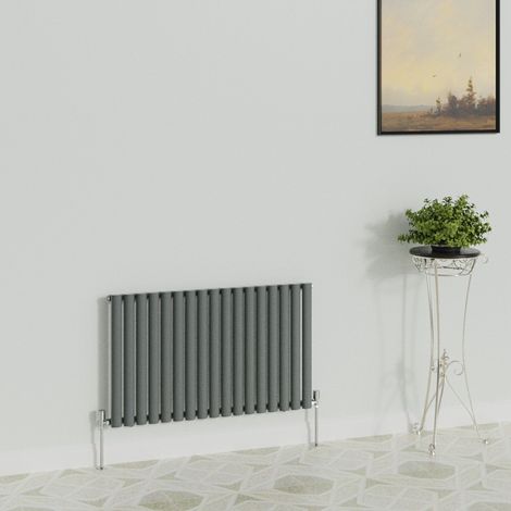WarmeHaus Horizontal Oval Single Anthracite Radiator 600x1003mm (1/5)