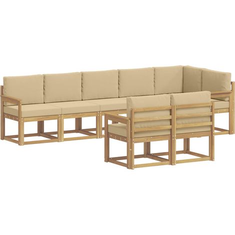 Conjunto de sofás de exterior con cojín 8 pcs y Beige Poliéster vidaXL