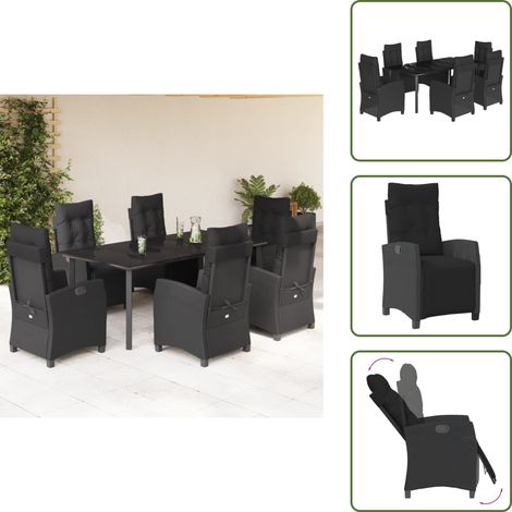 The Living Store 7-tlg. Garten-Essgruppe mit Kissen Schwarz Poly Rattan - Gartenstuhl (1/5)