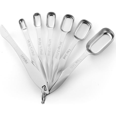 Cuillères à mesurer en métal en acier inoxydable pour sec ou liquide, s'adapte au pot à épices, lot de 7 (1/3)