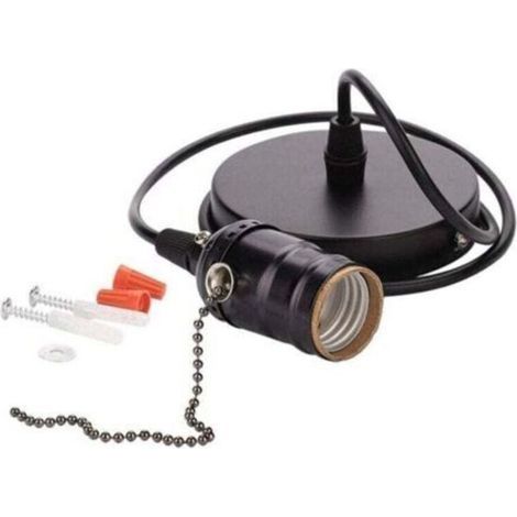 Light Holder, Support De Lampe De Suspension E27 Vintage avec Base à Lampe pour ChaîNe à Tirette MontéE Au Plafond(Noir Perle) (1/4)