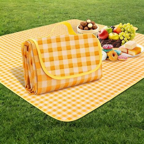 Couverture de pique-nique imperméable avec poignée, tapis extérieur de 150 cm de long et 100 cm de large pour la plage, la pelouse, le camping, portable, pliable, réutilisable, compagnon de voyage (1/5)