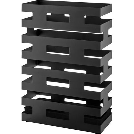 Porte-parapluie rectangulaire en métal noir – Bassin d'eau intégré – Design moderne et sobre – Pour espaces intérieurs (1/5)
