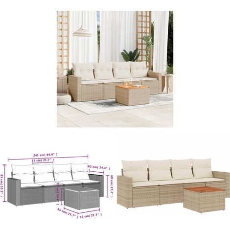 5-tlg. Garten-Sofagarnitur mit Kissen Beige Poly Rattan - Gartensorte - Gartenmöbelset - Lounge Möbel - Outdoor Furniture - Rattan Gartenmöbel - Home & Living (1/3)