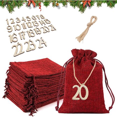 Calendrier de Noël à Remplir,24 Pièces Sac Pour Calendrier Del'avent Calendrier de Avent Vide a Remplir,DIY Noël Cadeaux Sacs à,Pochon Tissu,Pour bijoux,Cadeaux de Mariage,Noël (1/5)