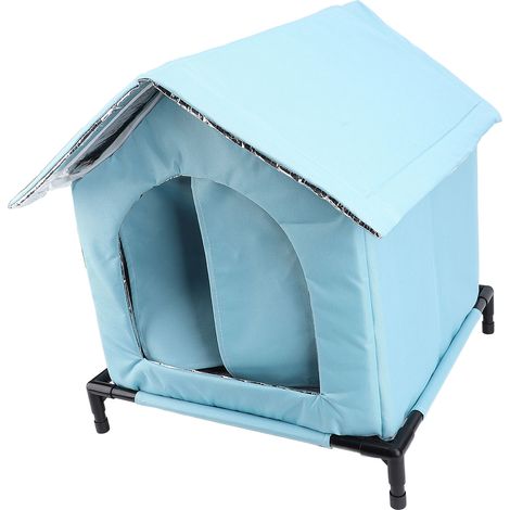 Niche d'extérieur pour chat, chaude, imperméable et résistante à la pluie, grand espace toutes saisons, tente fermée universelle isolée pour chat errant, bleue (1/5)