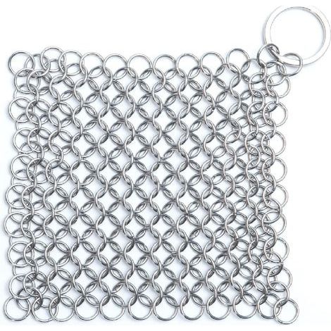 Nettoyeur de Fonte en Acier Inoxydable 4X 4 Pouce Récureur en Cotte de Mailles, Acier Inoxydable Filet Maille Pot Poêle Fonte Nettoy (1/4)