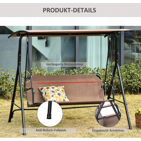 Balancelle suspendue 2 places Outsunny, transat de jardin marron, structure métallique haut de gamme, inclinaison ajustable, résistant UV.