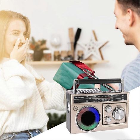 Radio AM/FM portable, radio de poche rétro, avec haut-parleur Bluetooth et lampe torche, réception puissante et lumières colorées. (1/5)