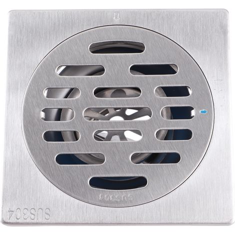 Canaplomb carré inox 304 antiodor sol salle de bain douche évacuation eaux usées amovible 100x100x34mm Ø50/75mm argent (Type 2) (1/5)