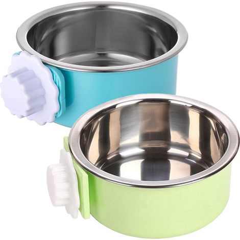 Gamelle pour Chien, Amovible en Acier Inoxydable à Suspendre pour Animaux Domestiques Bol Alimentaire et Abreuvoir Coop Tasses pour Chats, Chiots, Oiseaux, Rats, Cochons d'Inde 2pcs (Bleu, Vert) (1/5)