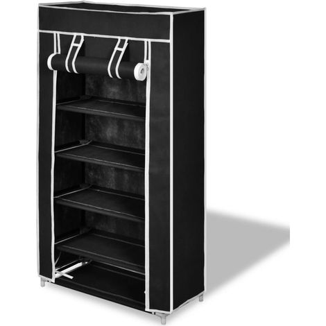vidaXL Armoire à chaussures avec housse 58 x 28 x 106 cm Tissu Noir (1/5)