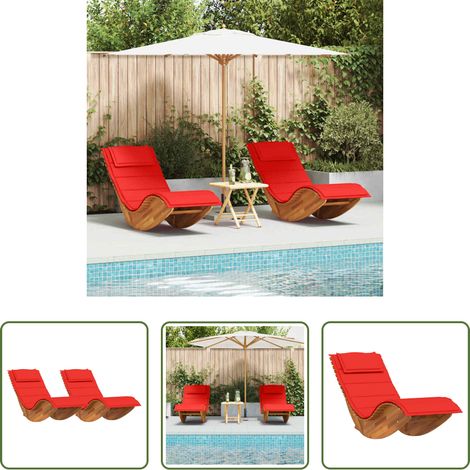 Transat bois acacia - Transat avec coussin 2 pcs Marron Bois d'Acacia Massif (1/5)