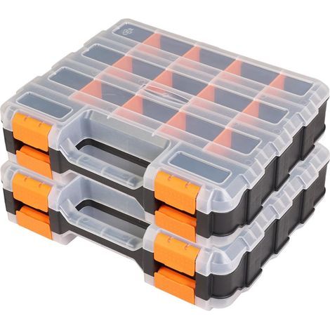 Due scatole per attrezzi portatili in plastica PP con coperchi trasparenti, contenitori di stoccaggio a doppia faccia con divisori rimovibili. (1/5)