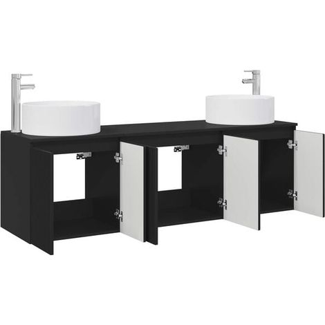 Ensemble Meuble de Salle de Bain 3 Pièces, Noir, Design Moderne avec Lavabo et Miroir, Rangement Pratique pour WC (1/5)