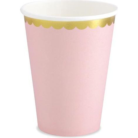 Bicchieri di carta, rosa chiaro con bordo dorato, 220 ml, 6 pezzi.