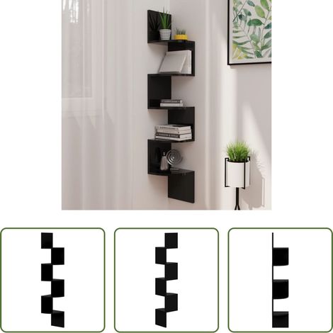 Eckregal -  Wand-Eckregal Hochglanz-Schwarz 19x19x123 cm Holzwerkstoff (1/5)