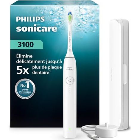 Brosse à dents électrique - PHILIPS - Sonicare Series 3000 HX4033/21 - Blanc - Tête Optimal White - Étui de voyage