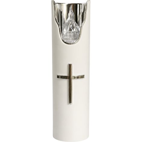 Candela elettrica Subito bianca con inserto LED a croce argentata, 175 mm, 1 pezzo (1/3)
