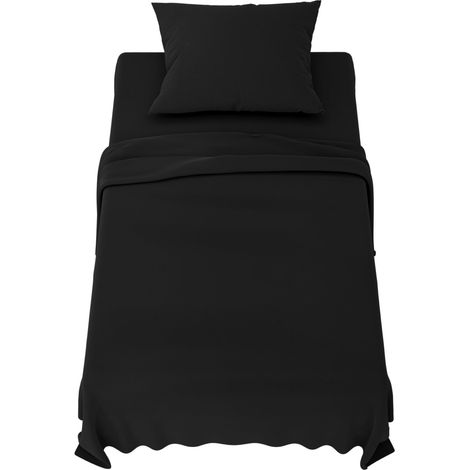 Parure de Lit 90x190 cm Noir Microfibre Douce (1/5)