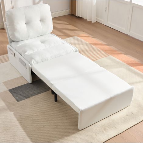 Canapé convertible 1 place en lin blanc 81,5x92x90 cm, lit d’appoint 80x165 cm (1/5)