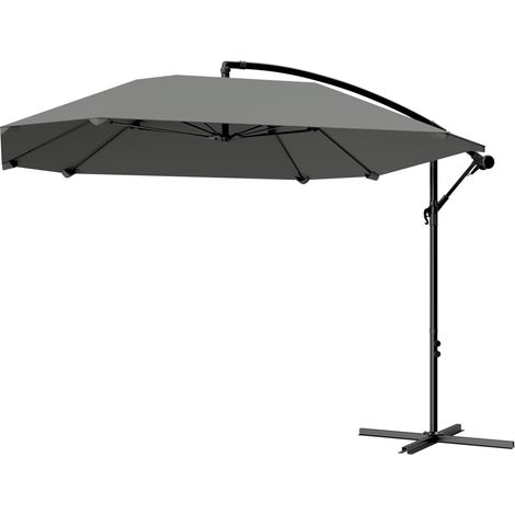m großer, freitragender Sonnenschirm für den Garten, neigbar, 180 g/m² Polyestergewebe, dunkelgrau, mit Ständer und Kurbel