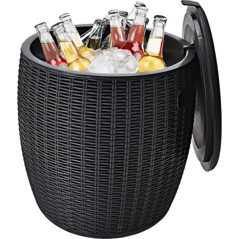 Portaghiaccio per Bottiglie 45L, Secchiello Ghiaccio con Coperchio, Tavolino da Tavolo Bar Rattan 2 in 1, Ideale per Feste (1/5)