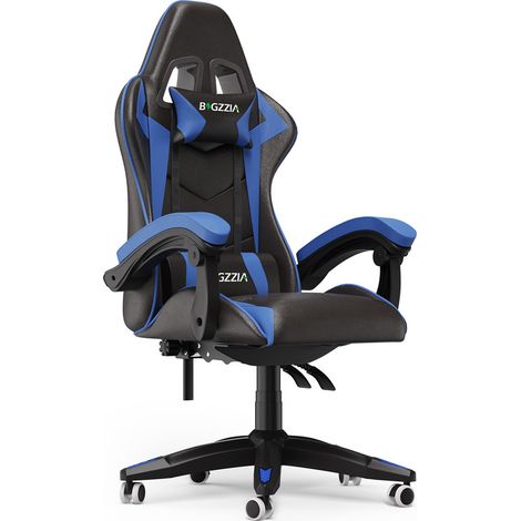 BIGZZIA Fauteuil de Bureau - Chaise Gaming - Siège de Bureau Réglable Gaming Racing - avec coussin et dossier inclinable Bleu (1/4)