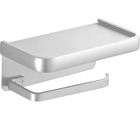 Porte-papier toilette mural double couche en aluminium, avec étagère de rangement pour salle de bain et WC, design minimaliste moderne argent (1/4)