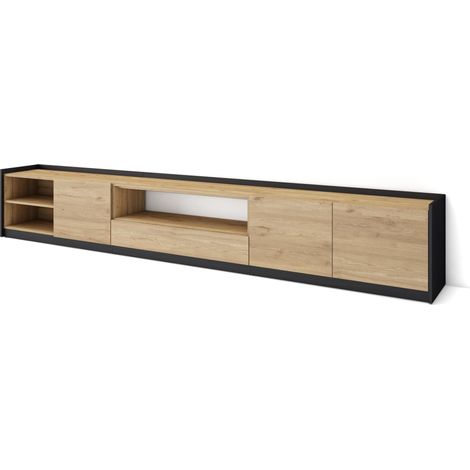 Skraut Home - TV-Schrank, Lowboard, 310x37x50cm, Für TV-Geräte bis zu 80", Fernsehtisch, Eiche Schwarz (1/5)