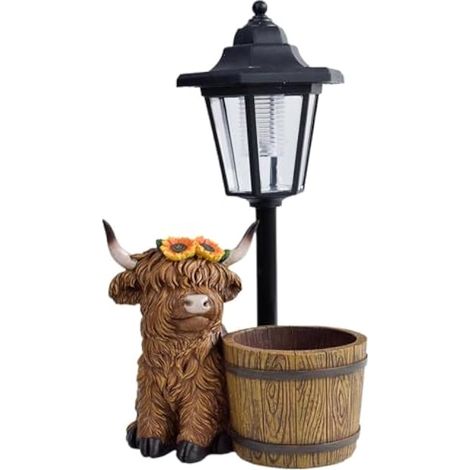 Highland Cow Lampadaire solaire 2 en 1 pour jardinière d'extérieur (1/5)