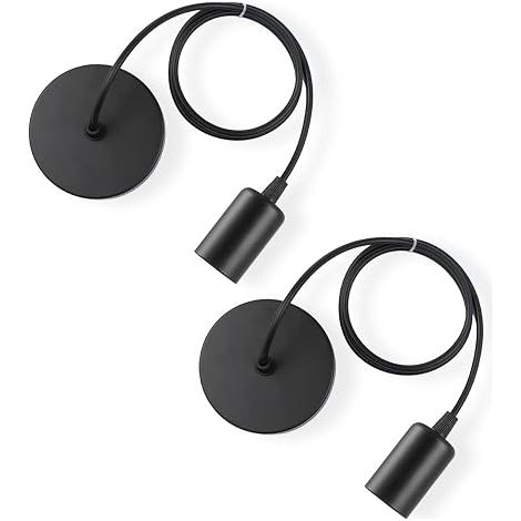 Black E27 Pendant Light, Cable Pendant Light, Hanging Metal Accessories, Adjustable Cable 100 cm for Cafe Shop Bedroom Bar (2 Pieces) (1/5)