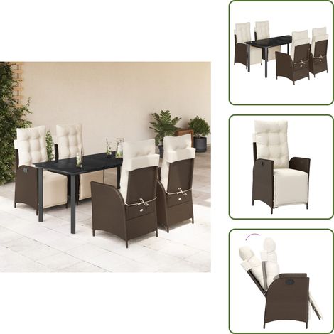 Cojines para jardín - vidaXL Set comedor de jardín 5 piezas y cojines ratán sintético marrón - Mesa de jardín