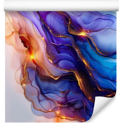 Papier peint à motifs d'encre bleu, violet, gris clair et indigo 50x1000 cm (1/5)