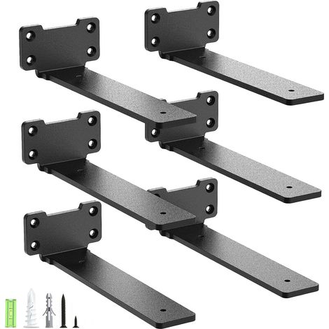 Lot de 6 supports d'étagère, supports de couleur noire, 20 cm, équerre d'étagère pour charges lourdes, capacité de charge 75 kg (1/5)