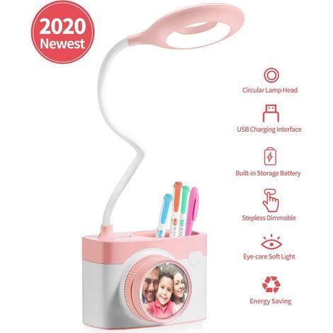 Lampe de bureau pour enfants, lampe de lecture intuitive avec porte-stylo, lampe de bureau rechargeable par USB, lampe de chevet à intensité variable avec capteur tactile (1/5)