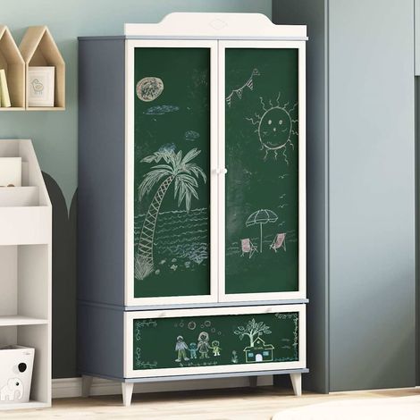 Kreidetafel Kleiderschrank ROROS Grau und Weiß 90 x 45 x 165 cm